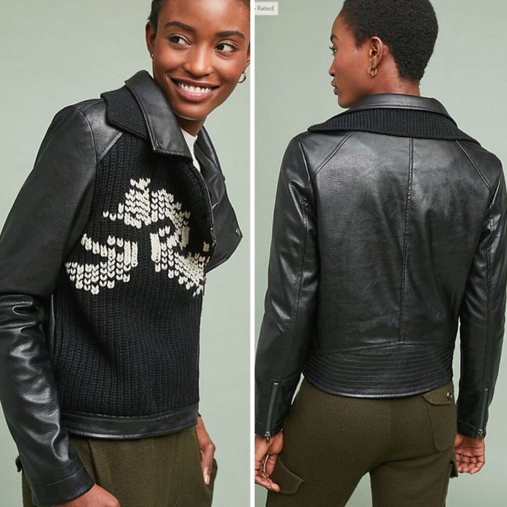 Ett:twa by Anthropologie Vegan Leather Moto Jacket Size XS - Picture 2 of 9